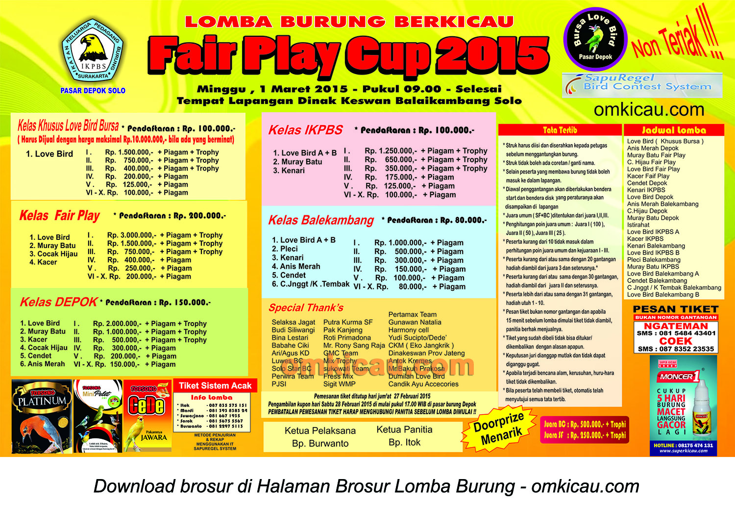 Brosur Lomba Burung Berkicau FairPlay Cup, Solo, 1 Maret 2015