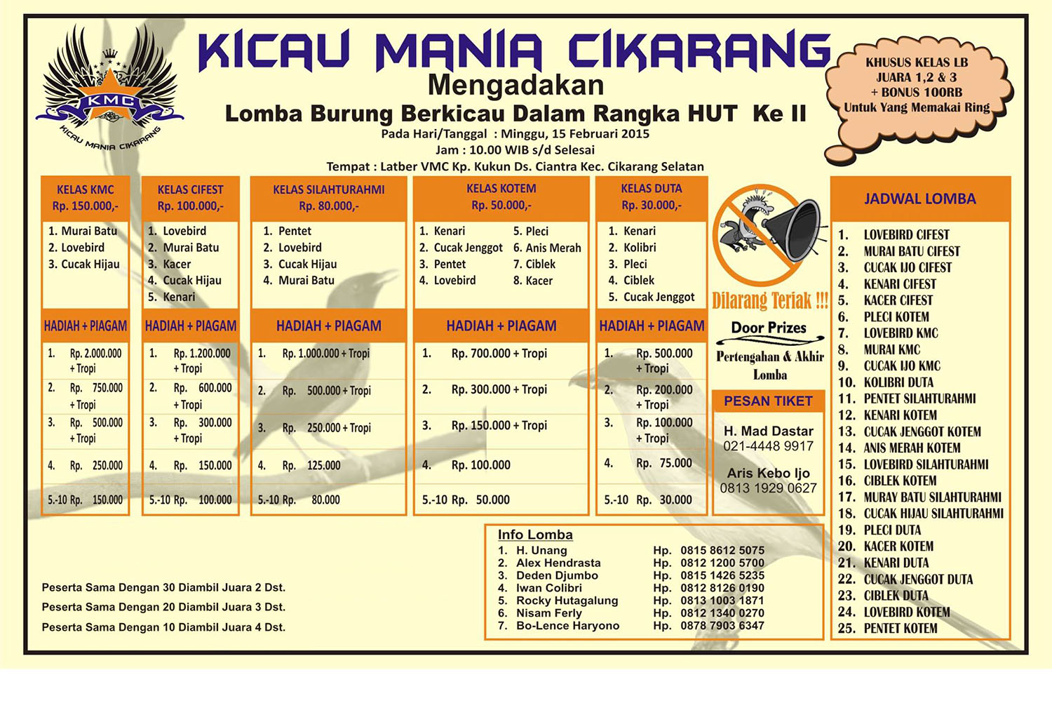 Lomba burung berkicau HUT Ke-2 Kicau Mania Cikarang  OM KICAU