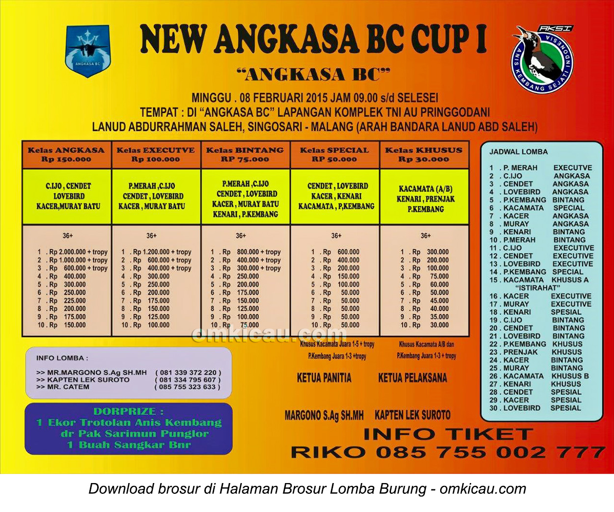 Brosur Lomba Burung Berkicau New Angkasa BC Cup I, Malang, 8 Februari 2015.