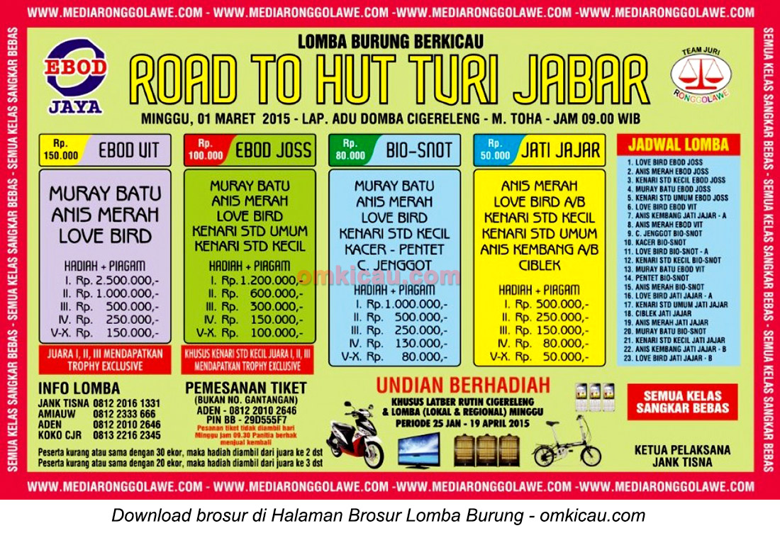 Brosur Lomba Burung Berkicau Road to HUT TVRI Jabar, Bandung, 1 Maret 2015
