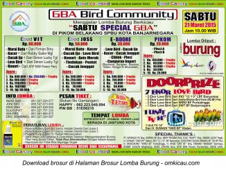 Brosur Lomba Burung Berkicau Sabtu Special GBA, Banjarnegara, 21 Maret 2015
