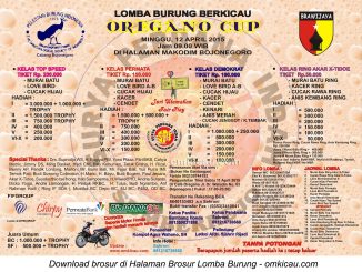 Brosur terbaru lomba burung berkicau Oregano Cup, Bojonegoro, 12 April 2015