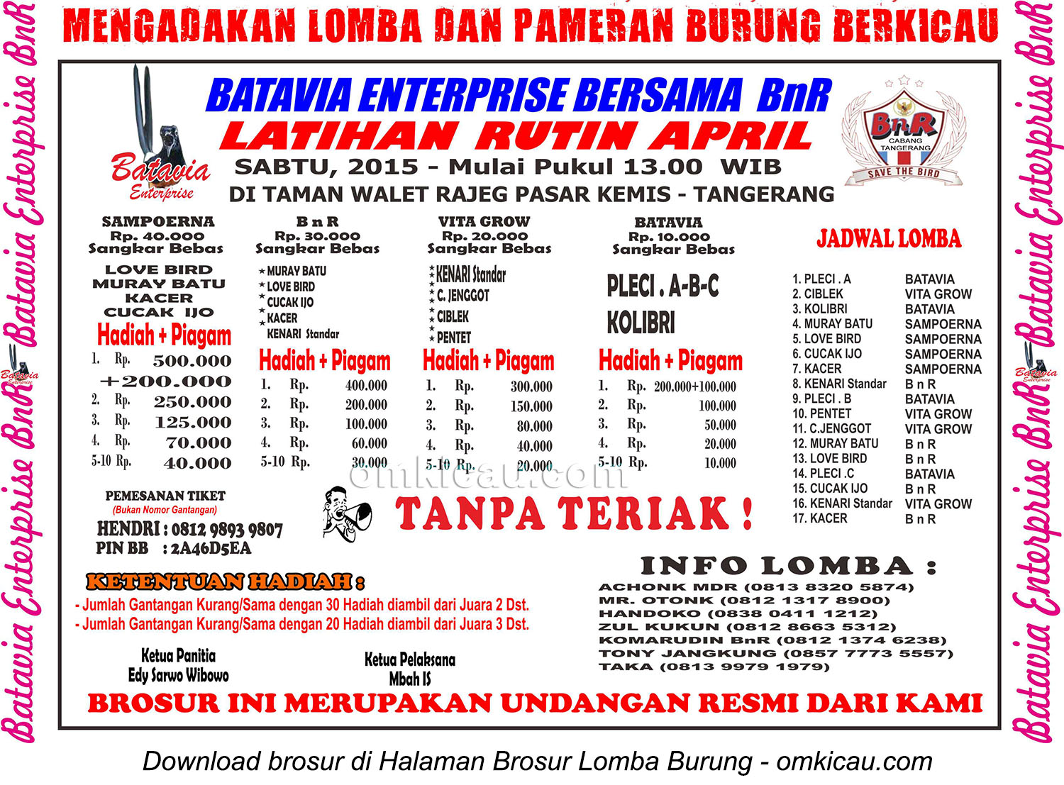 Brosur Latihan Rutin April Batavia Enterprise, Tangerang, setiap Sabtu pukul 13