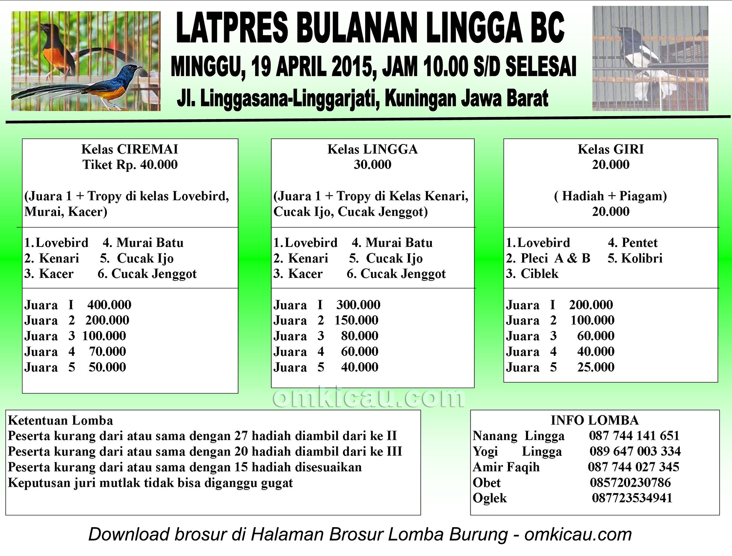 Brosur Latpres Bulanan Lingga BC, Kuningan, 19 April 2015