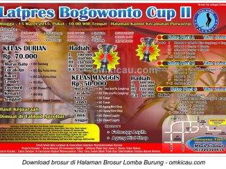 Brosur Latpres Burung Berkicau Bogowonto Cup II, Purworejo, 15 Maret 2015