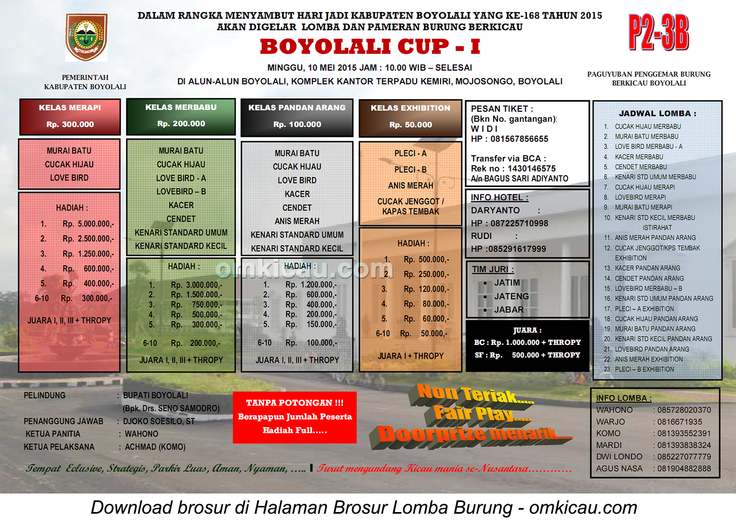 Brosur Lomba Burung Berkicau Boyolali Cup - I, Boyolali, 10 Mei 2015