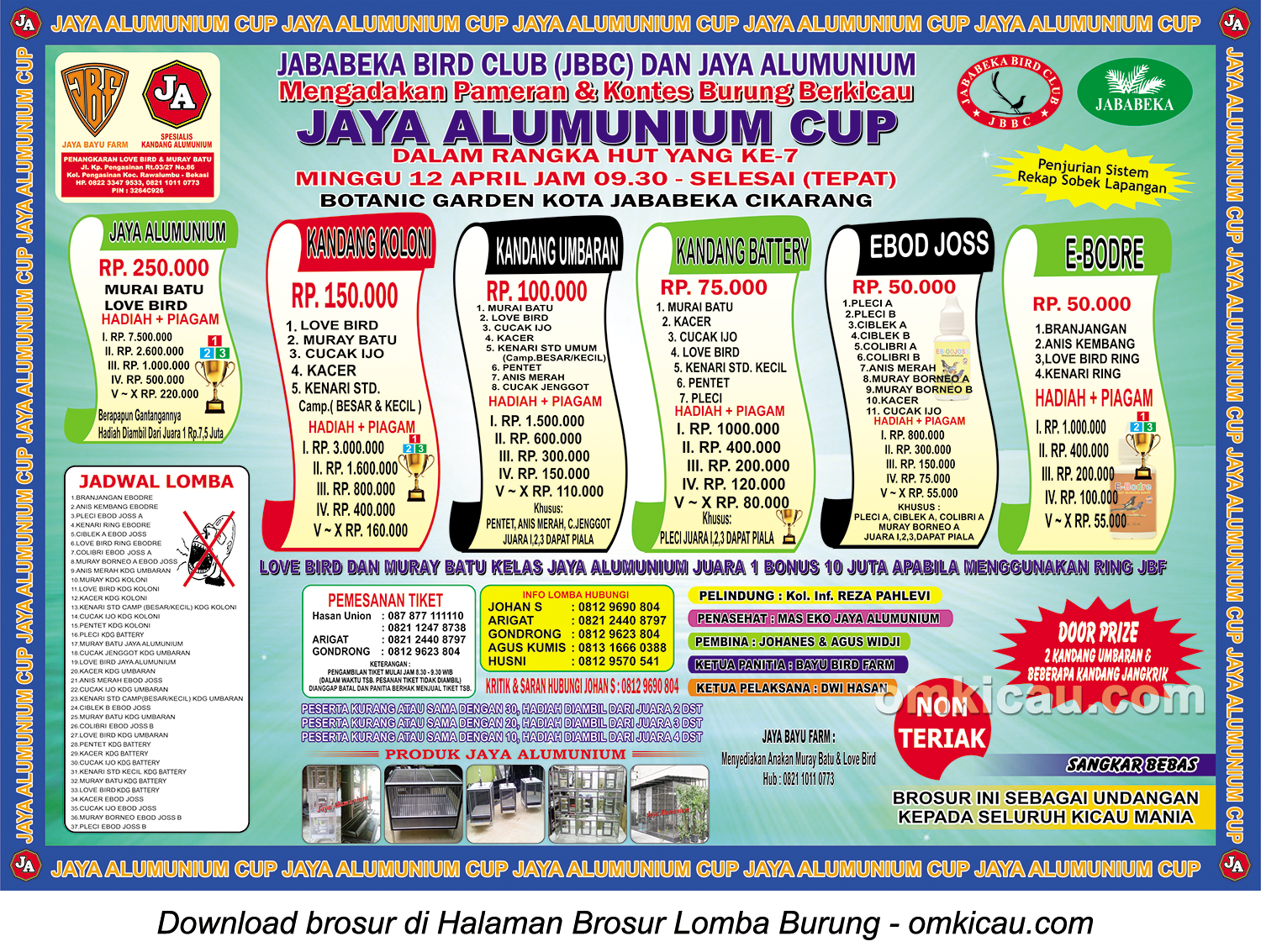 Brosur Lomba Burung Berkicau Jaya Alumunium Cup, Cikarang, 12 April 2015