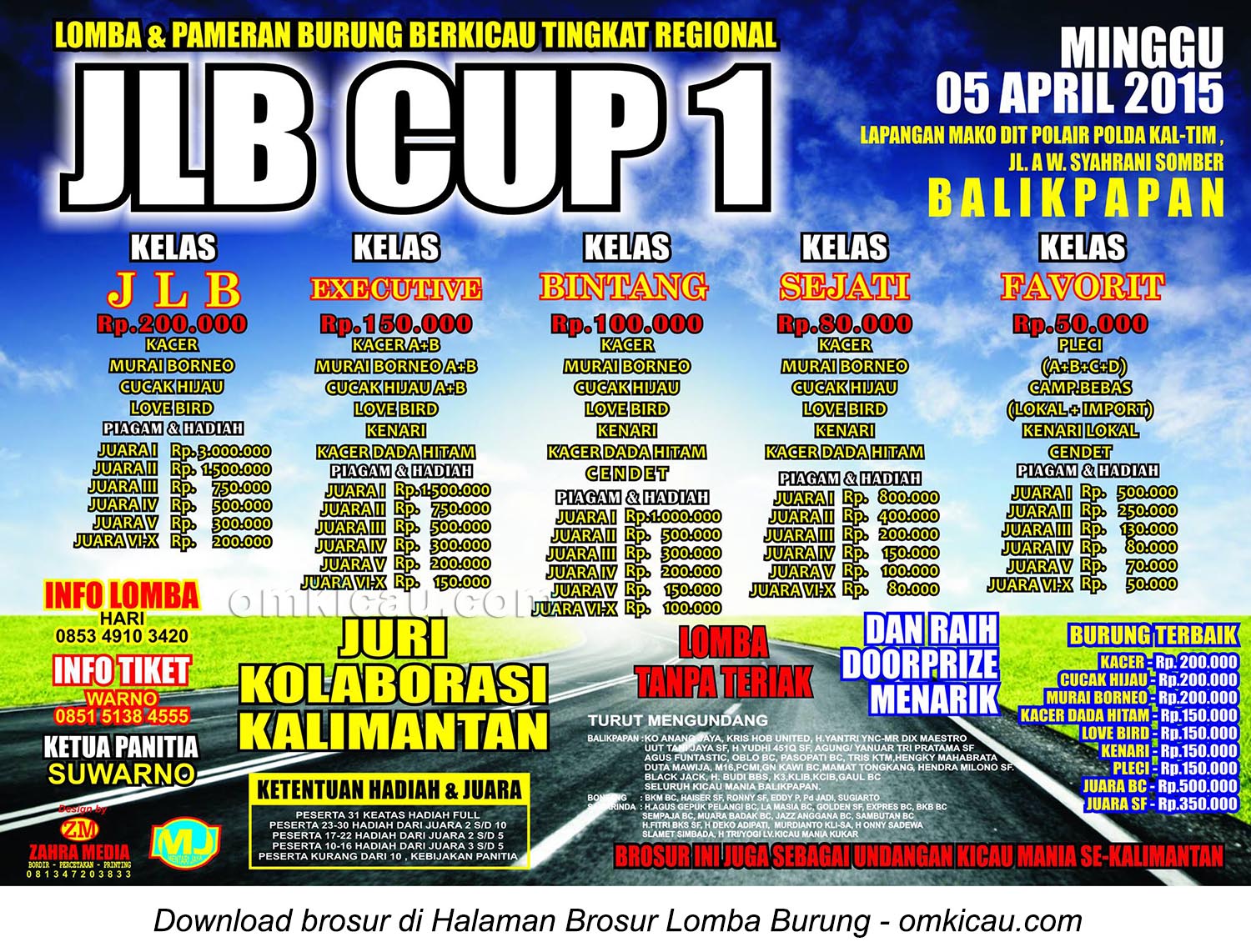 Brosur Lomba Burung Berkicau JLB Cup I, Balikpapan, 5 April 2015