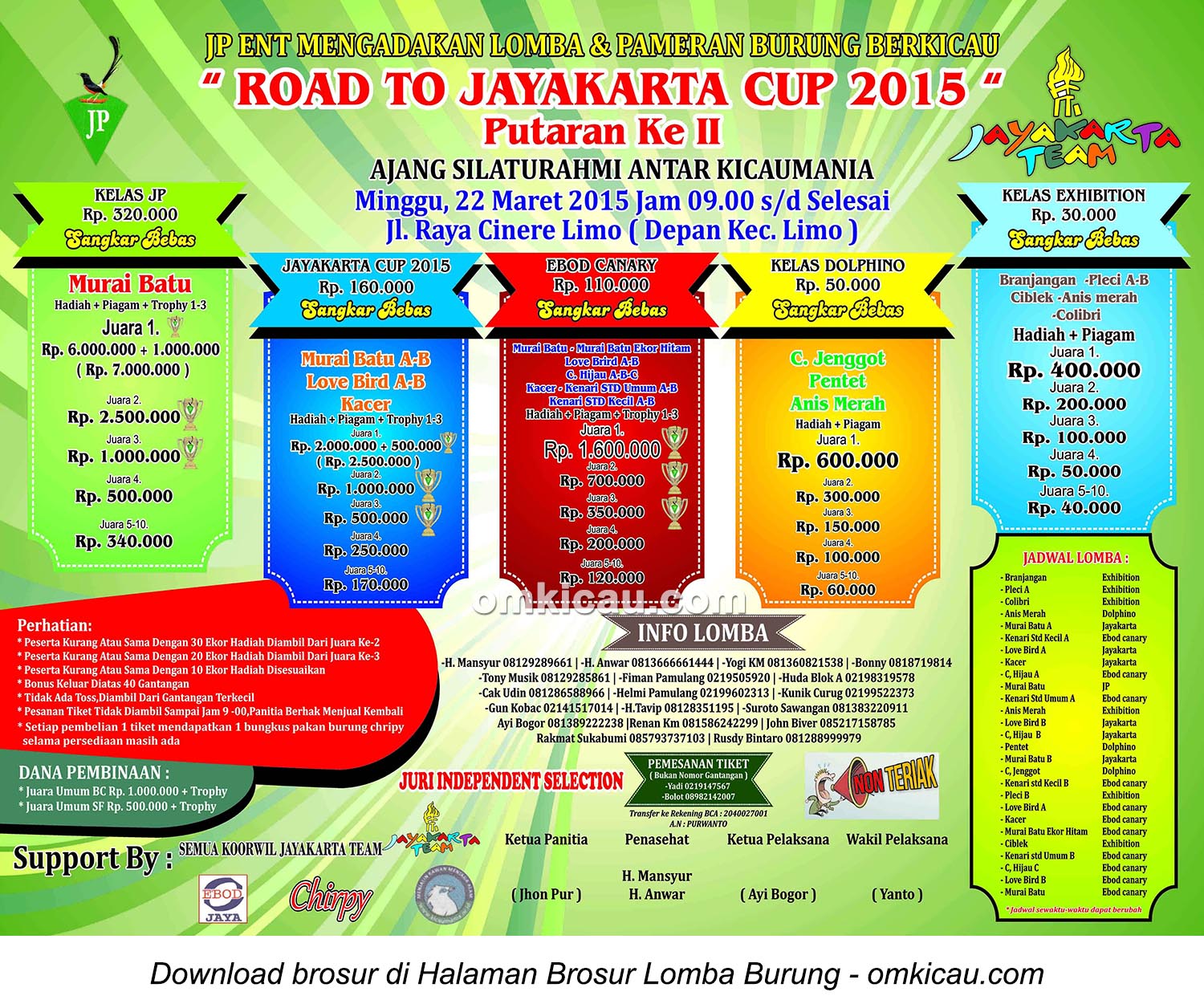 Brosur Lomba Burung Berkicau Road to Jayakarta Cup - JP Enterprise, Depok, 22 Maret 2015