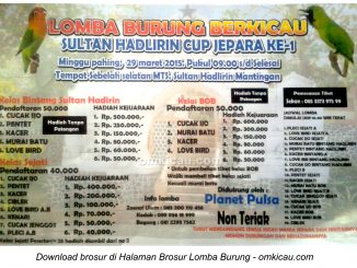Brosur Lomba Burung Berkicau Sultan Hadlirin Cup I, Jepara, 29 Maret 2015