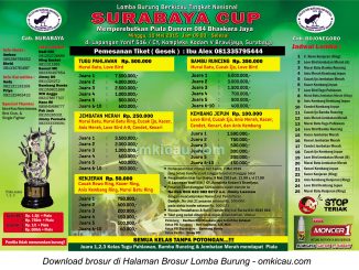 Brosur Lomba Burung Berkicau Surabaya Cup, Surabaya, 10 Mei 2015