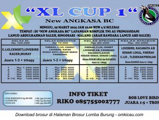 Brosur Lomba Burung Berkicau XL Cup 1 New Angkasa BC, Malang, 29 Maret 2015