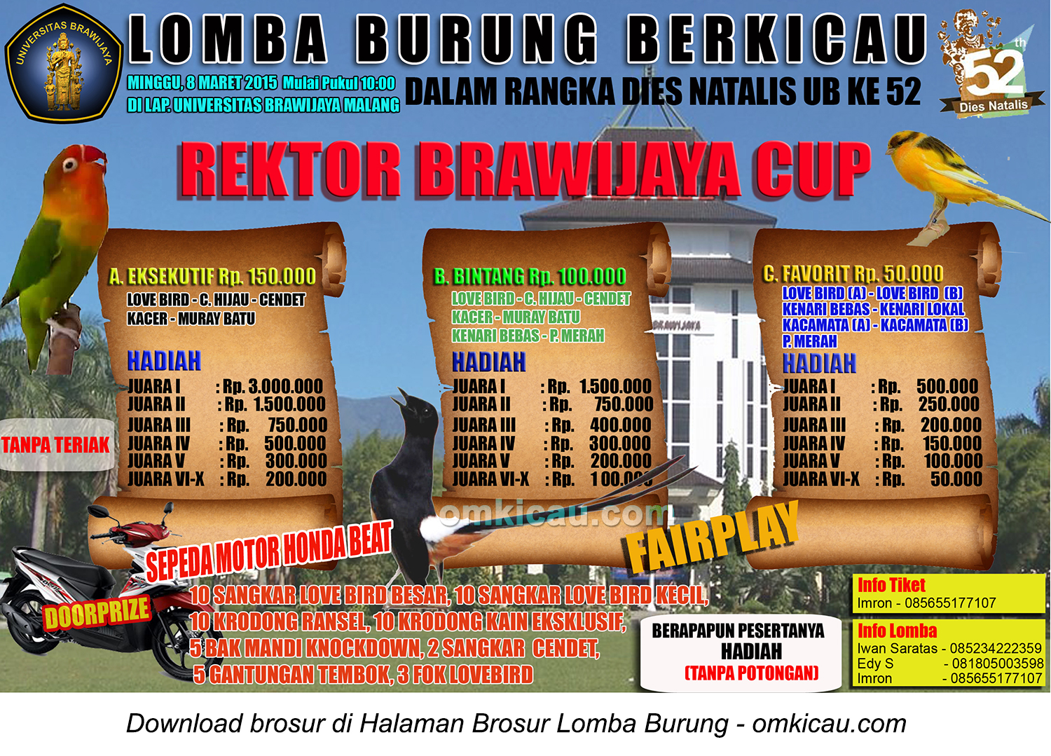 Brosur Lomba Burung Rektor Brawijaya Cup, Malang, 8 Maret 2015