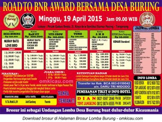 Brosur Lomba Burung Road to BnR bersama Desa Burung, Tangerang, 19 April 2015