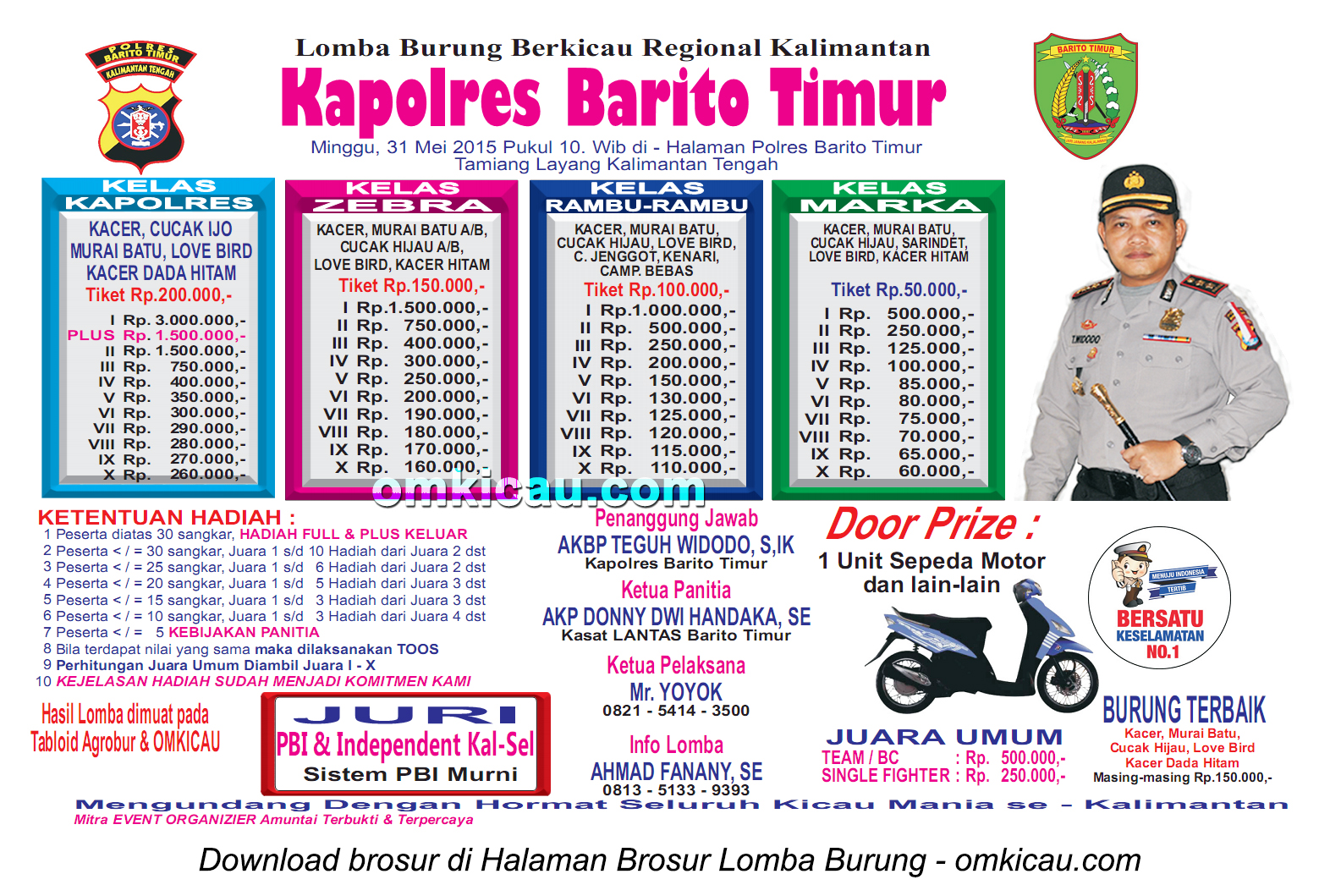 Brosur Lomba Burung Berkicau Kapolres Barito Timur, 31 Mei 2015