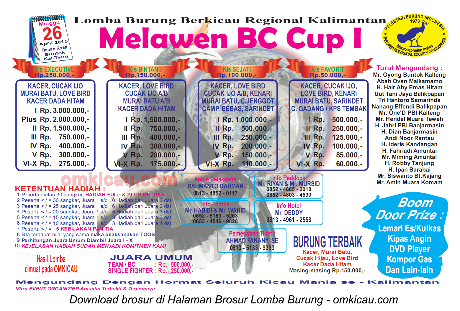Brosur Lomba Burung Berkicau Melawen BC Cup I, Buntok, 26 April 2015