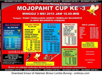 Brosur Lomba Burung Berkicau Mojopahit Cup Ke-3, Mojokerto, 3 Mei 2015