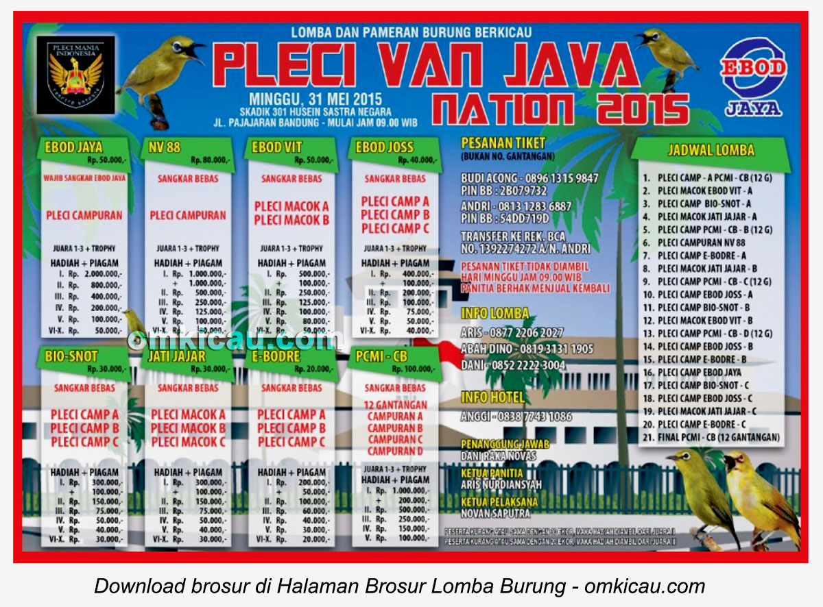 Brosur Lomba Burung Berkicau Pleci Van Java Nation, Bandung, 31 Mei 2015