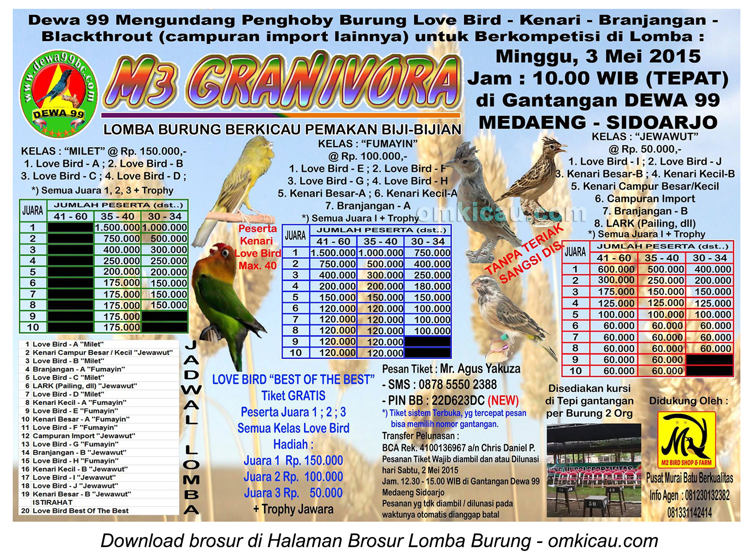 Brosur Lomba Burung Pemakan Bijian M3 Granivora, Sidoarjo, 3 Mei 2015