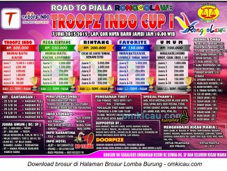 Brosur Lomba Burung Road to Piala Ronggolawe-Troopz Indo Cup I, Jambi, 7 Juni 2015