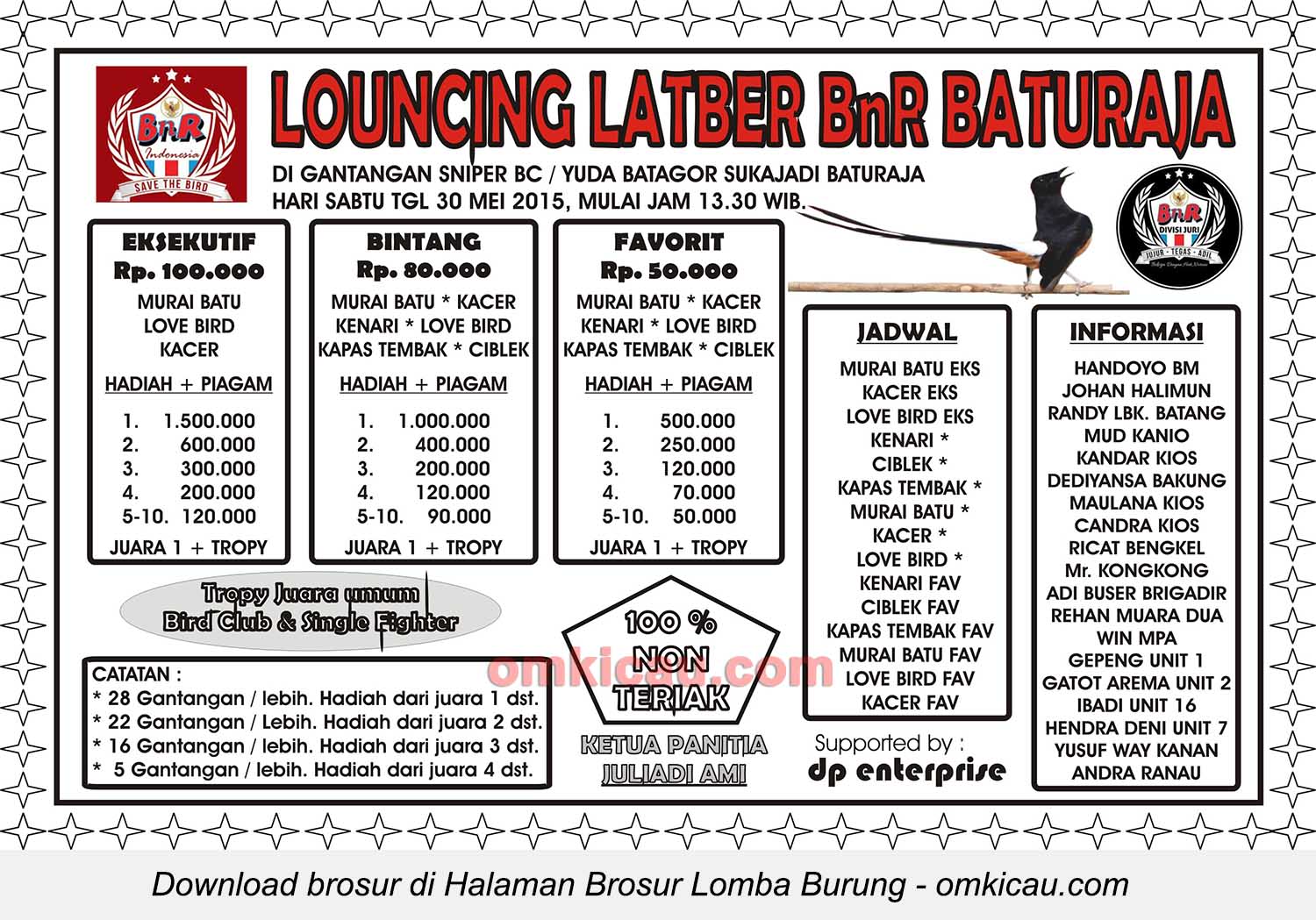 Brosur Latber Burung Berkicau Launching BnR Baturaja, 30 Mei 2015