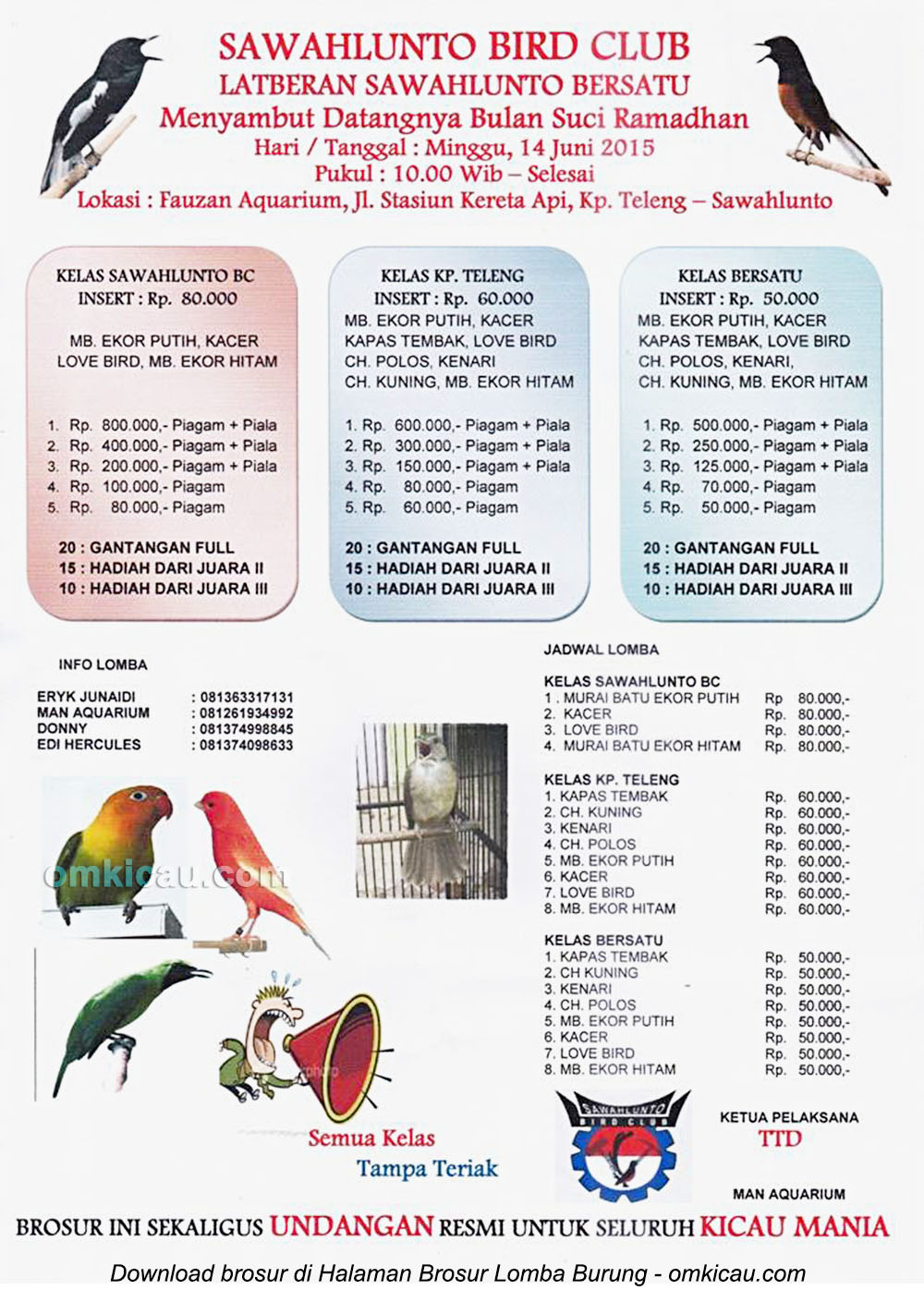 Brosur Latber Burung Berkicau Sawahlunto Bersatu, 14 Juni 2015