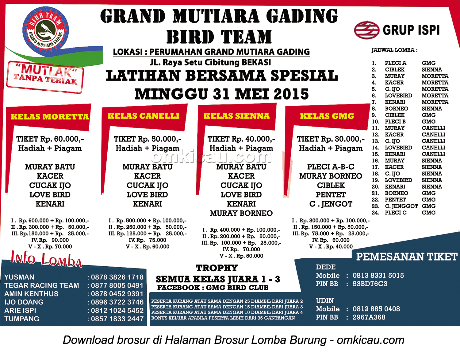 Brosur Latber Spesial Grand Mutiara Gading Bird Team, Bekasi, 31 Mei 2015