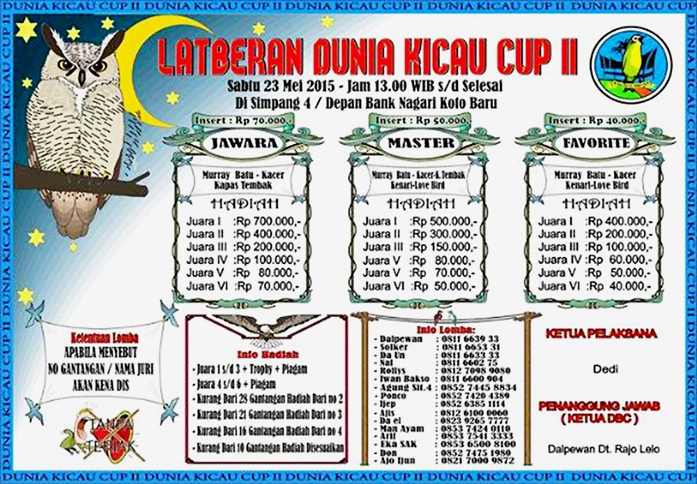 Brosur Latberan Dunia Kicau Cup II Koto Baru, Dharmasraya, 23 Mei 2015