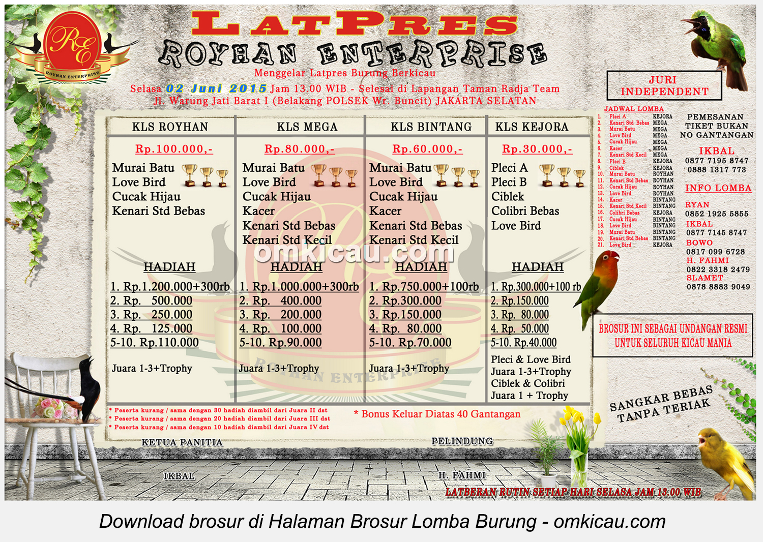 Brosur Latpres Burung Berkicau Royhan Enterprise, Jakarta Selatan, 2 Juni 2015
