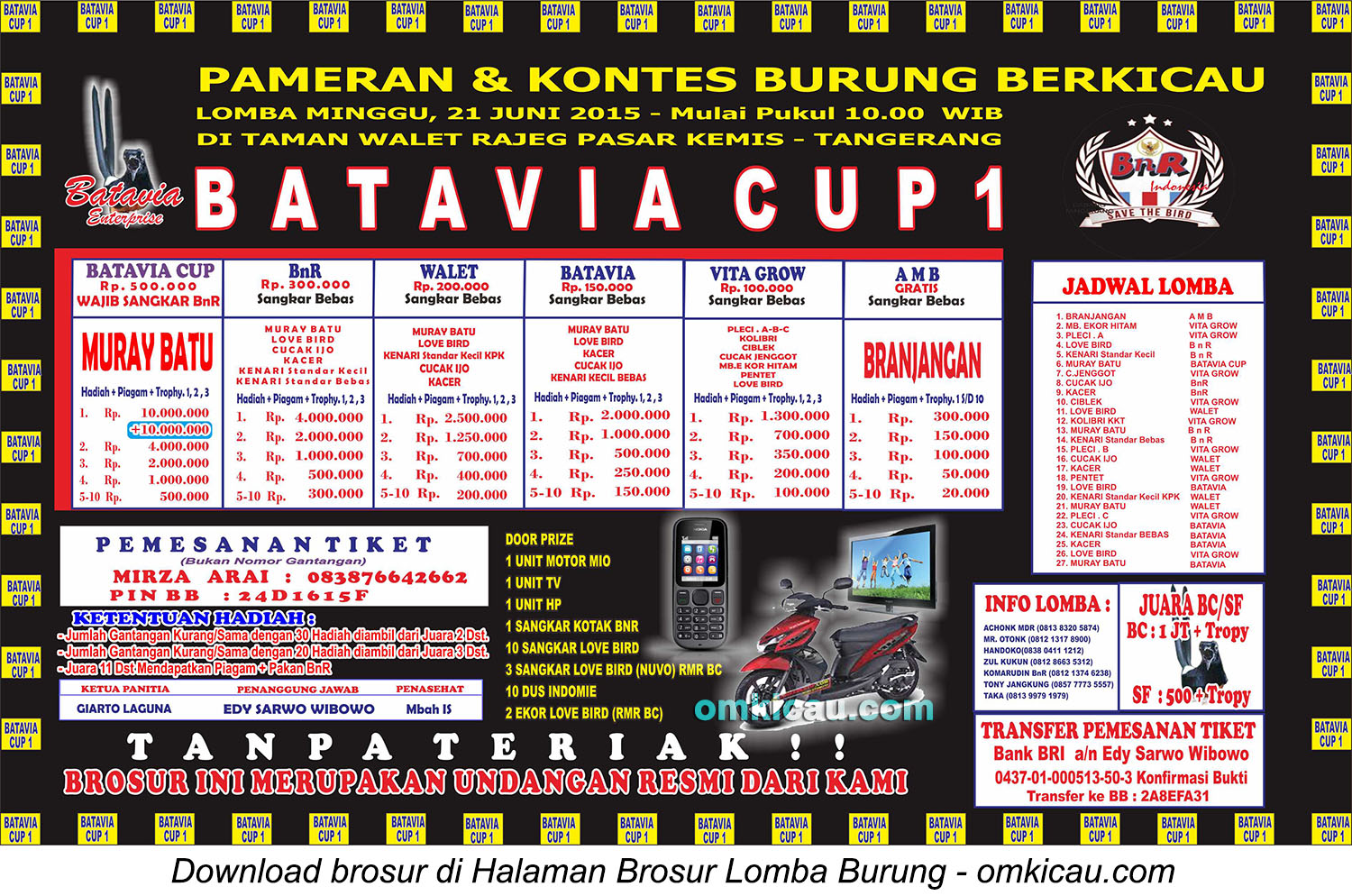 Brosur Lomba Burung Berkicau Batavia Cup 1, Tangerang, 21 Juni 2015