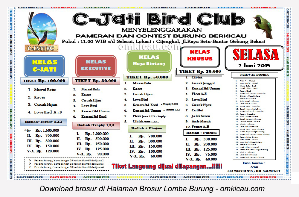 Brosur Lomba Burung Berkicau C Jati Bird Club, Bekasi, 2 Juni 2015
