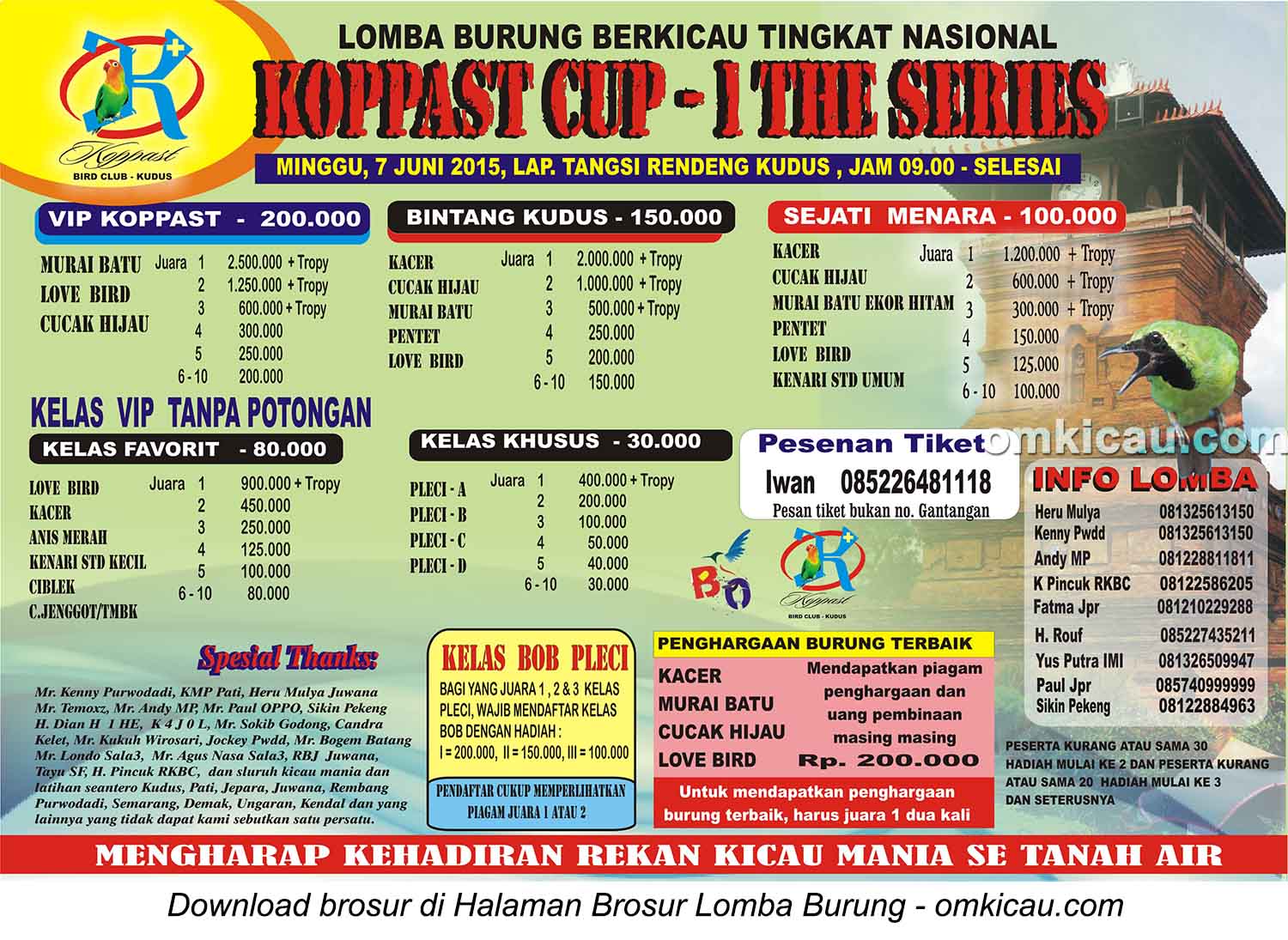 Brosur Lomba Burung Berkicau Koppast Cup - 1 The Series, Kudus, 7 Juni 2015