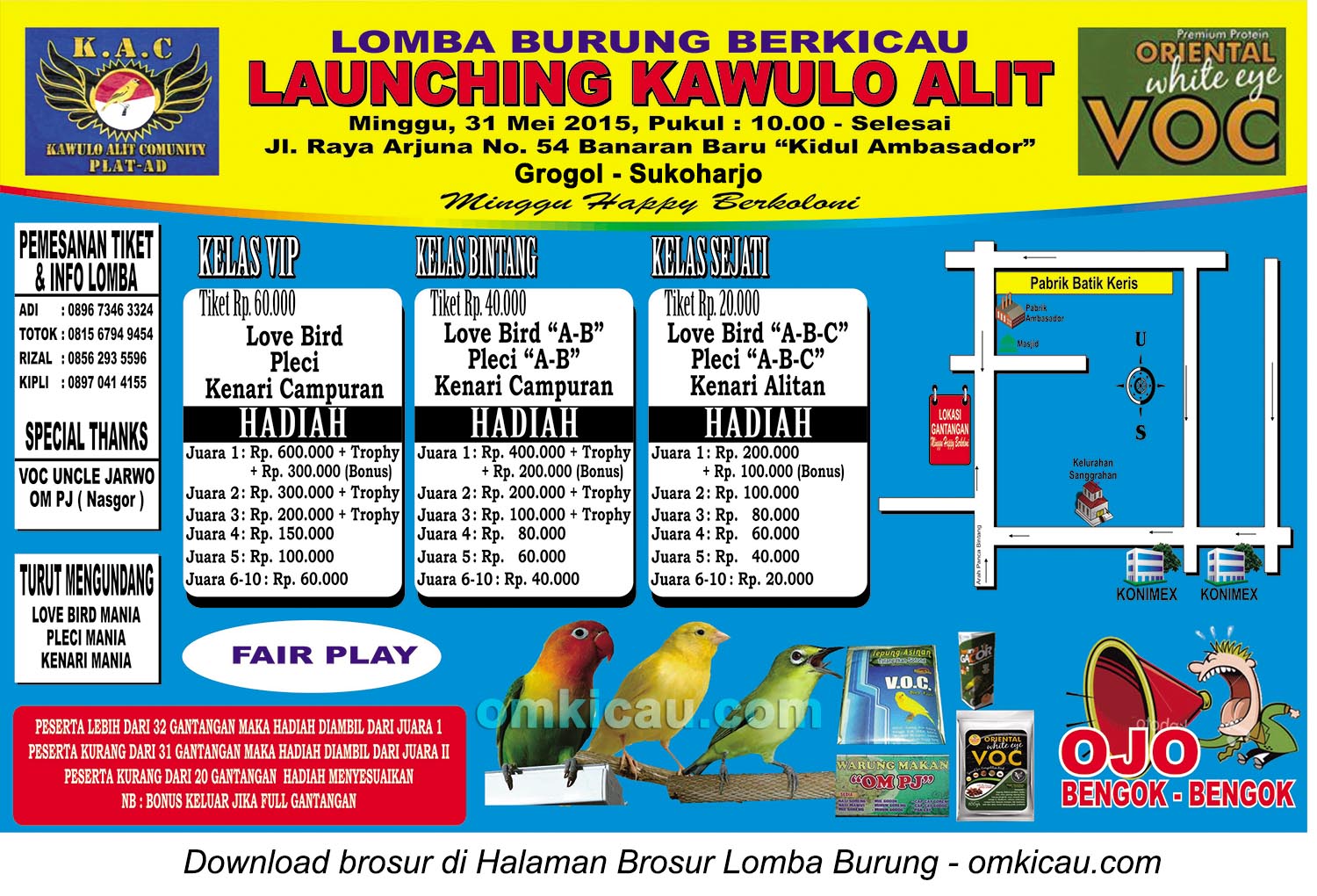 Brosur Lomba Burung Berkicau Launching Kawulo Alit, Sukoharjo, 31 Mei 2015