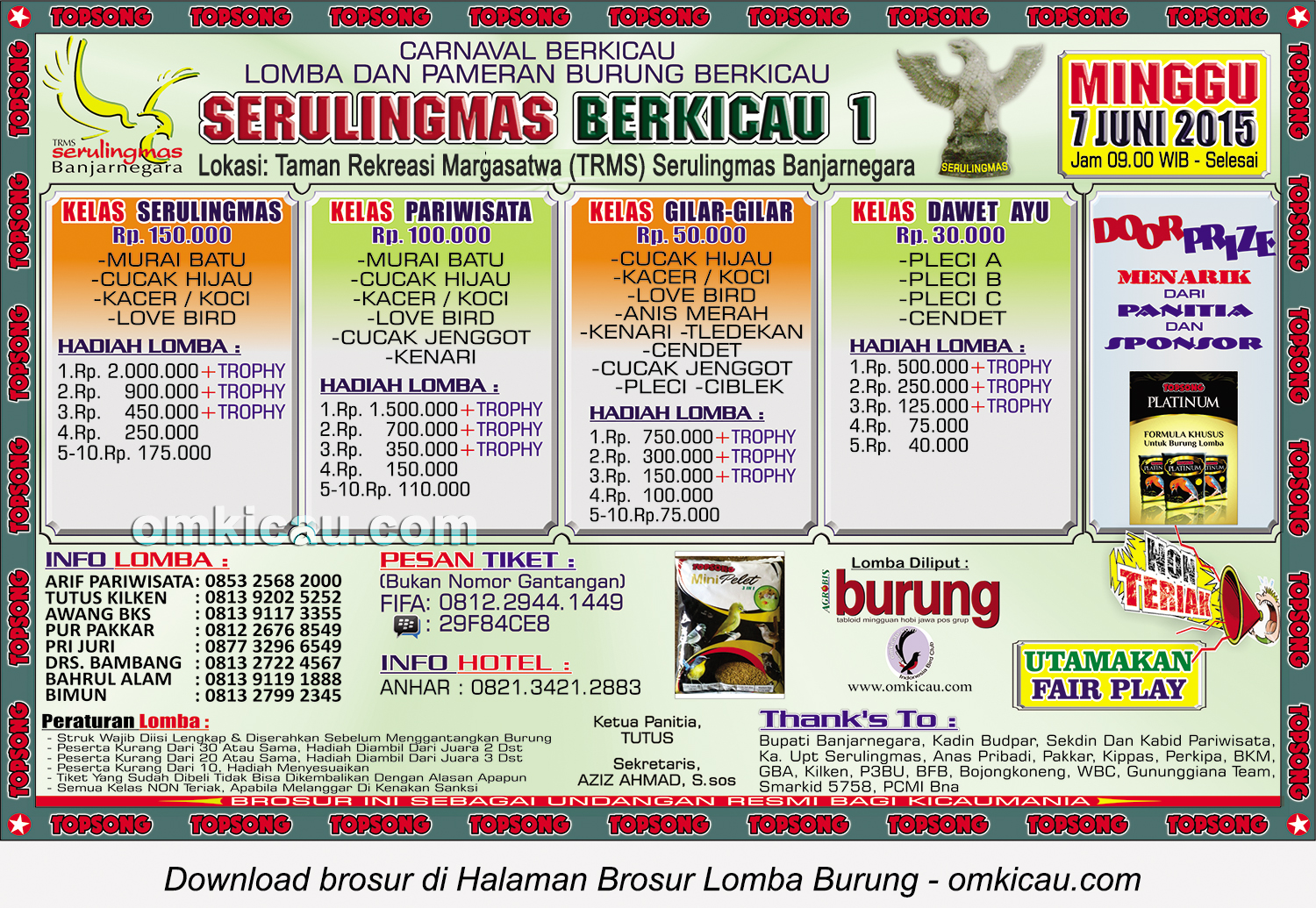Brosur Lomba Burung Serulingmas Berkicau 1, Banjarnegara, 7 Juni 2015
