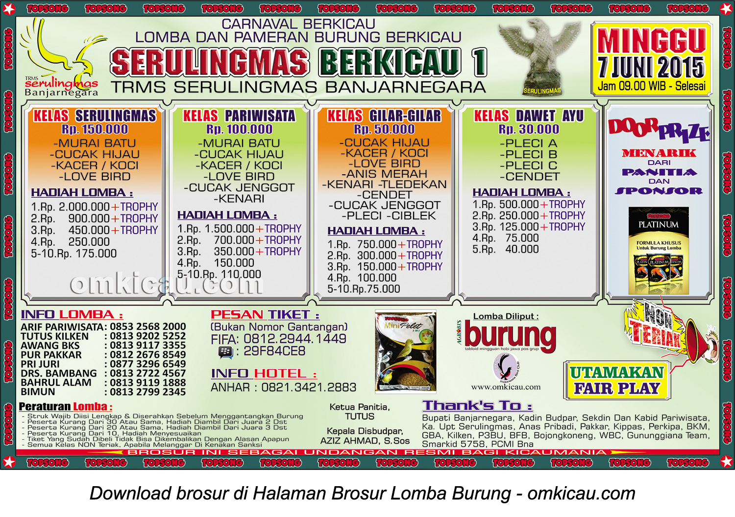 Brosur Lomba Burung Serulingmas Berkicau, Banjarnegara, 7 Juni 2015