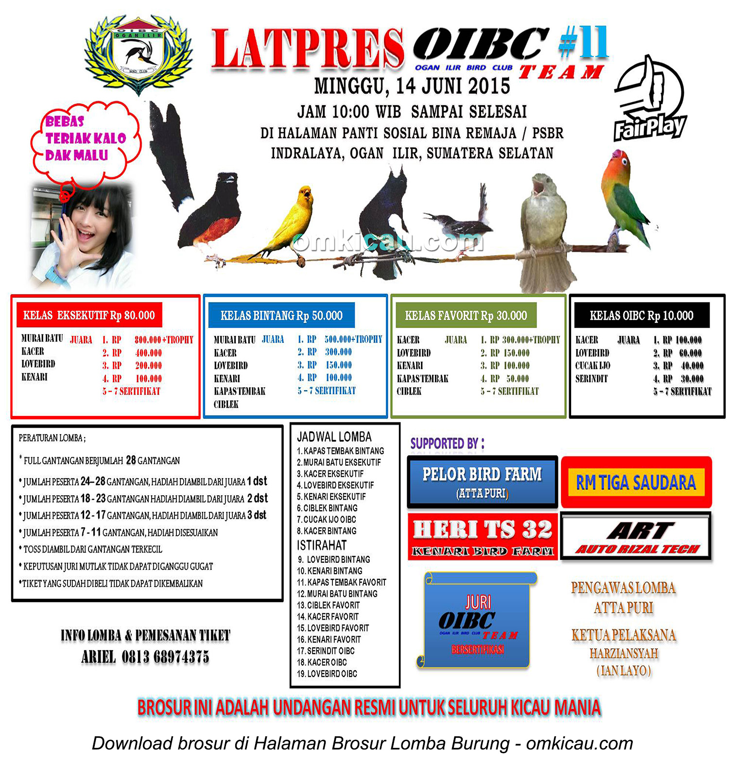 Brosur Latpres Burung Berkicau OIBC #11, Ogan Ilir, 14 Juni 2015