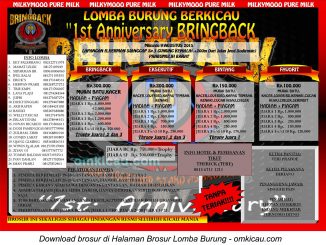 Brosur Lomba Burung Berkicau 1st Anniversary BringBack, Prabumulih, 9 Agustus 2015