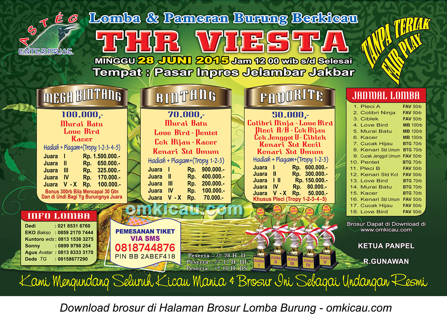 Brosur Lomba Burung Berkicau Asteg THR Viesta, Jakarta Barat, 28 Juni 2015