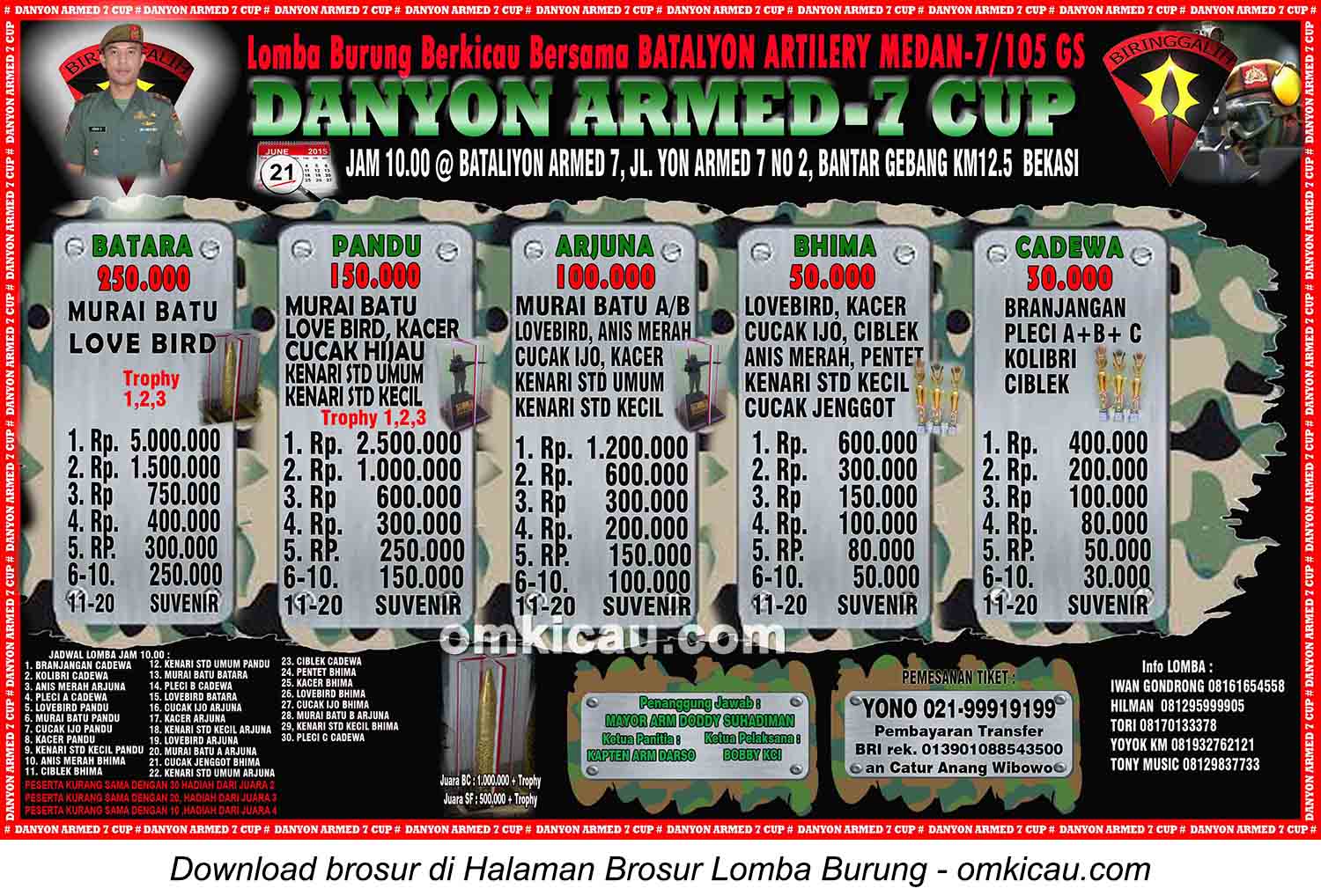 Brosur Lomba Burung Berkicau Danyon Armed-7 Cup, Bekasi, 21 Juni 2015