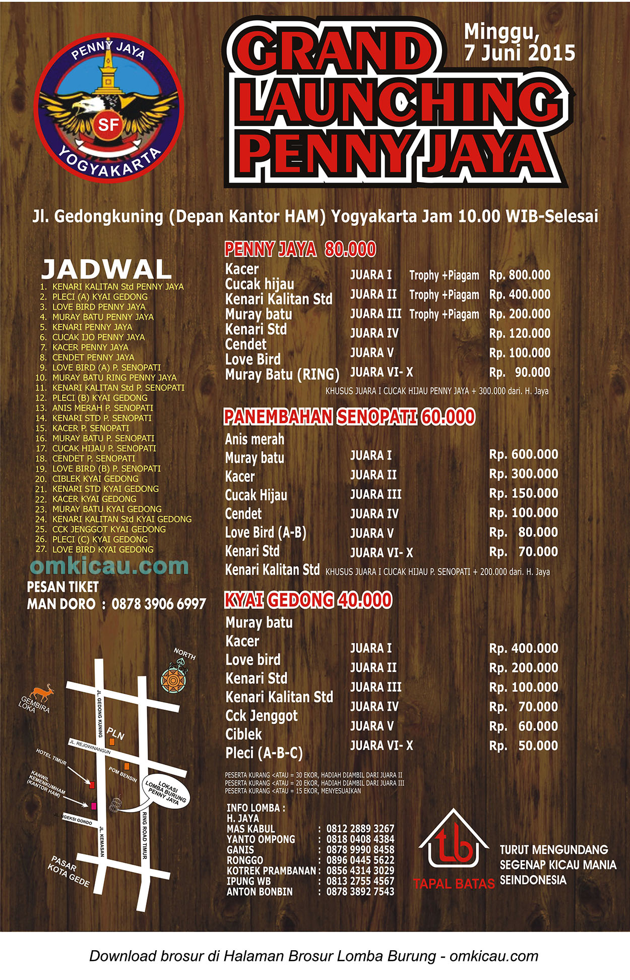 Brosur Lomba Burung Berkicau Grand Launching Penny Jaya, Jogja, 7 Juni 2015