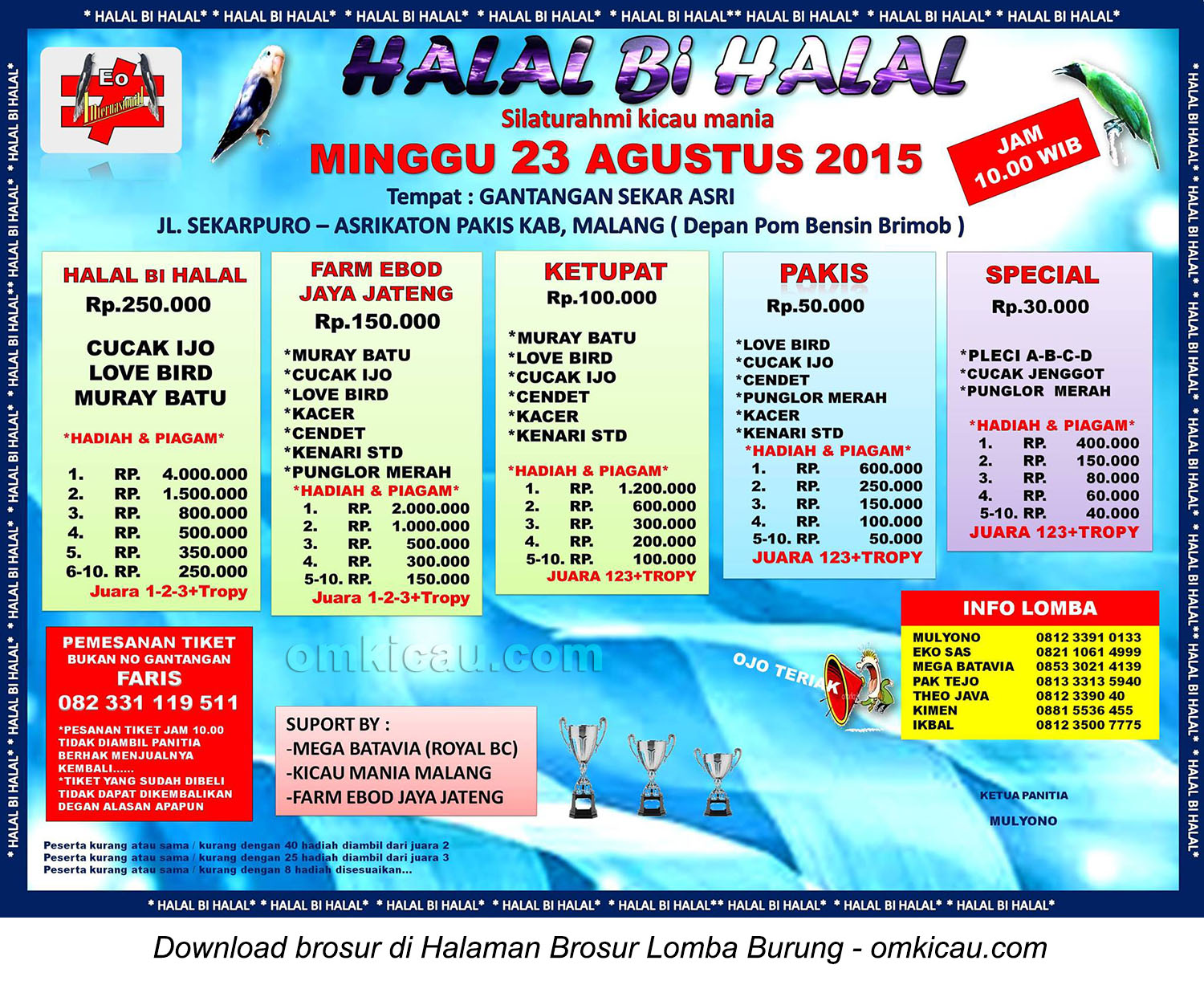 Brosur Lomba Burung Berkicau Halal Bi Halal, Kab Malang, 23 Agustus 2015