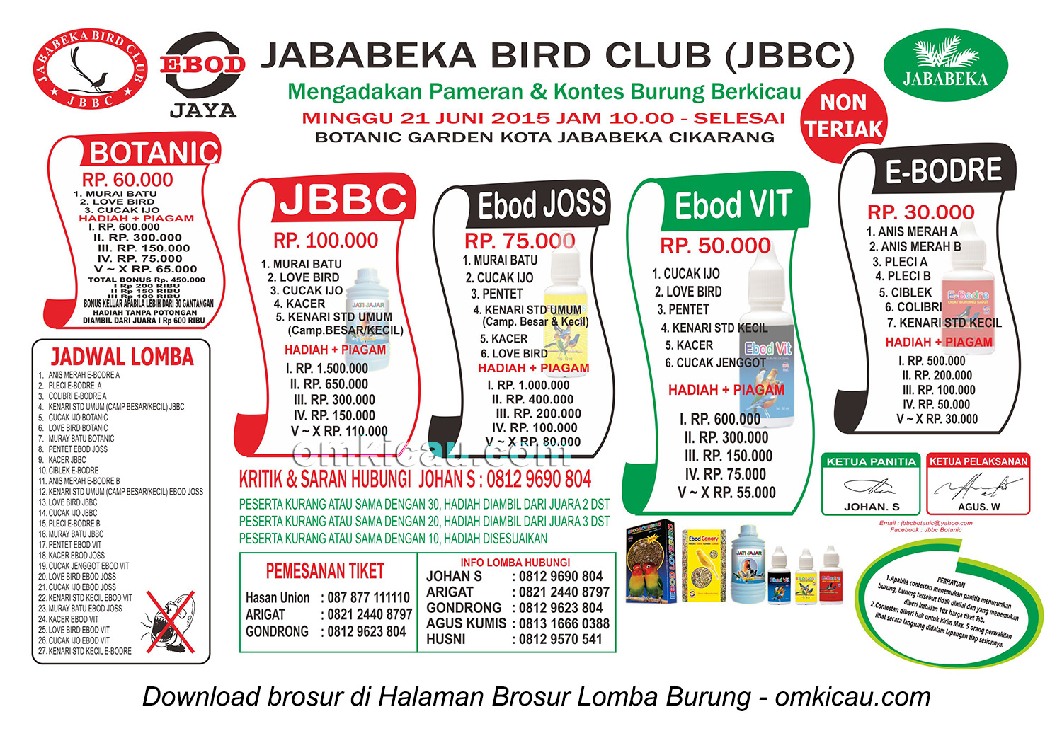 Brosur Lomba Burung Berkicau Jababeka Bird Club, Cikarang, 21 Juni 2015
