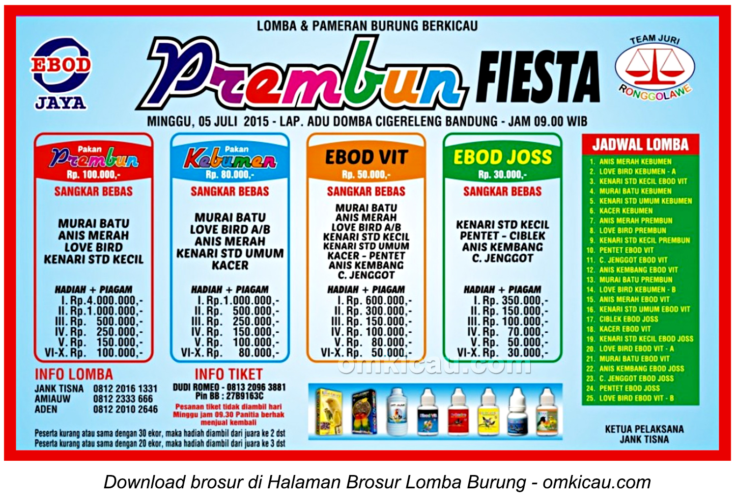 Brosur Lomba Burung Berkicau Prembun Fiesta, Bandung, 5 Juli 2015