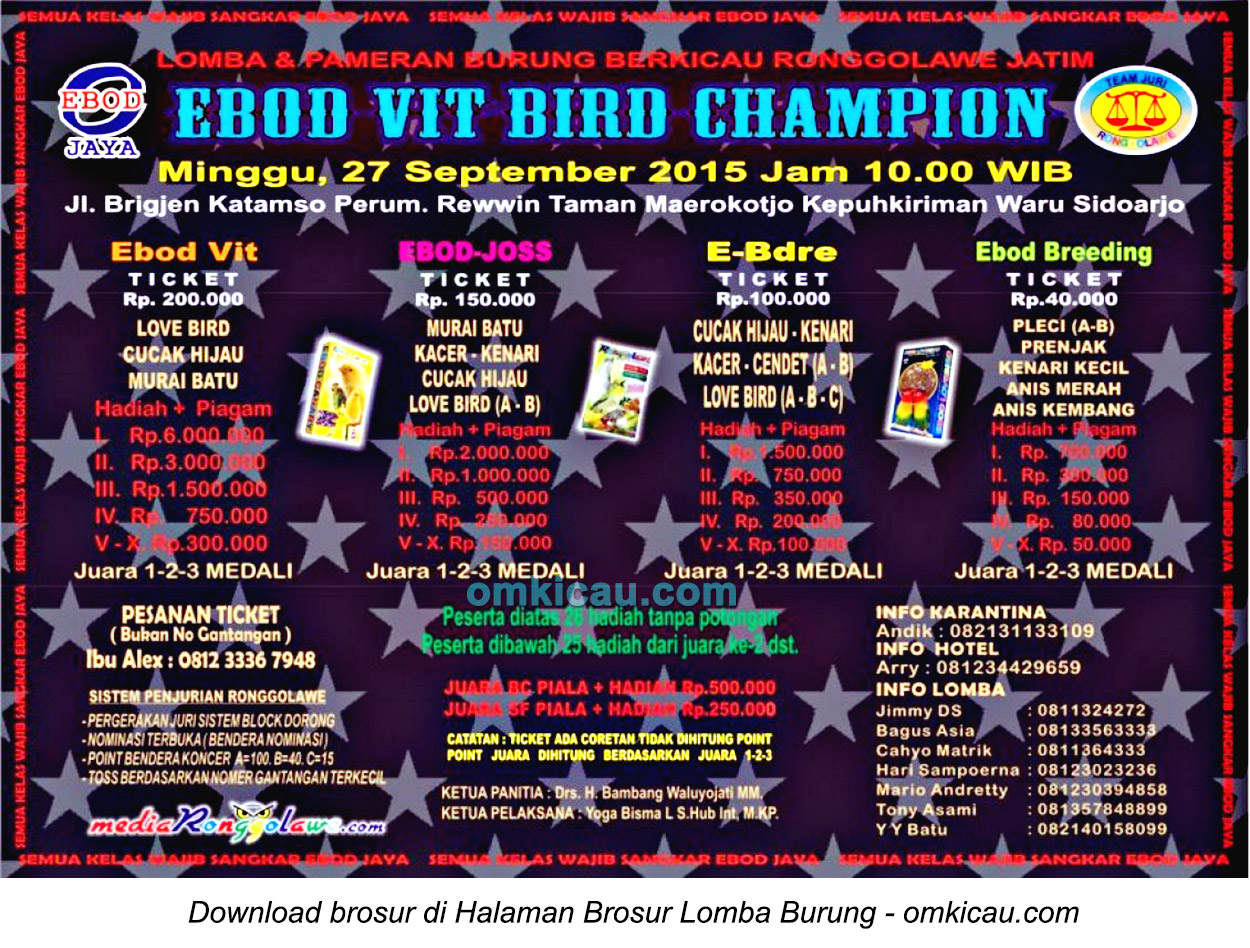 Brosur Lomba Burung Berkicau Ebod Vit Bird Champion, Sidoarjo, 27 September 2015