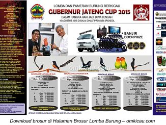 Brosur Lomba Burung Berkicau Gubernur Jateng Cup, Semarang, 16 Agustus 2015