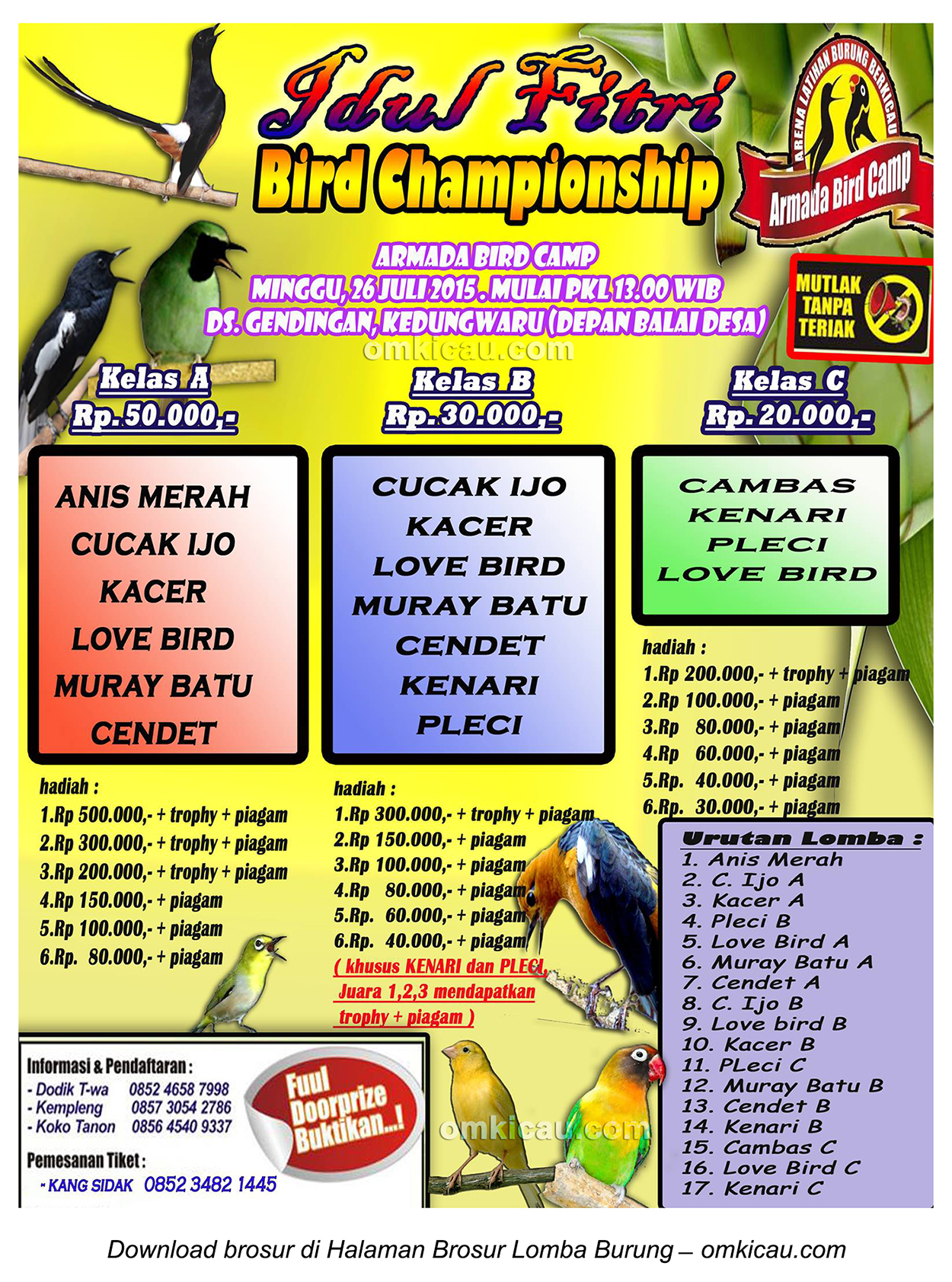 Brosur Lomba Burung Berkicau Idul Fitri Bird Championship, Tulungagung, 26 Juli 2015