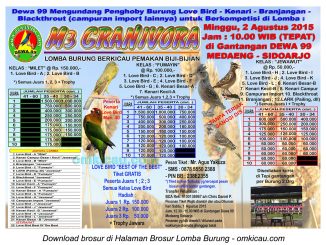 Brosur Lomba Burung Berkicau M3 Granivora Dewa 99, Sidoarjo, 2 Agustus 2015
