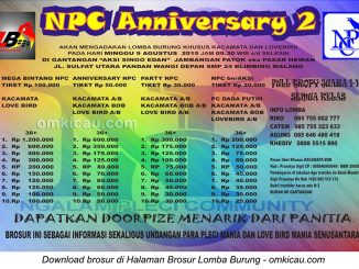 Brosur Lomba Burung Berkicau NPC Anniversary 2, Malang, 9 Agustus 2015