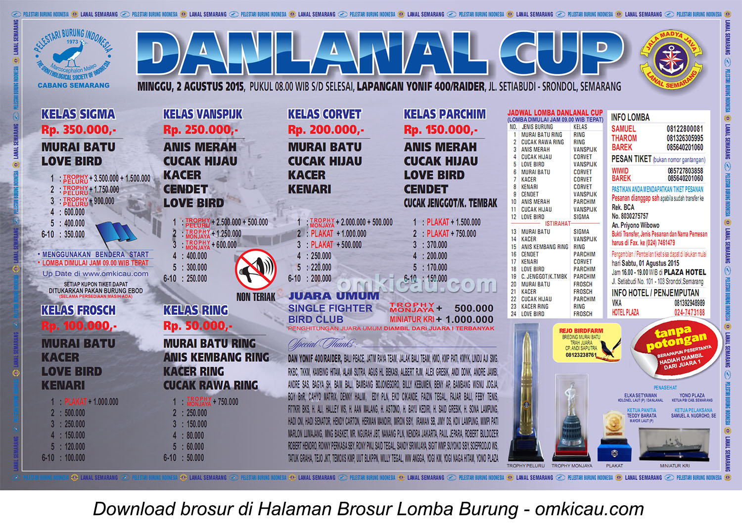 Brosur Revisi Lomba Burung Berkicau Danlanal Cup, Semarang, 2 Agustus 2015