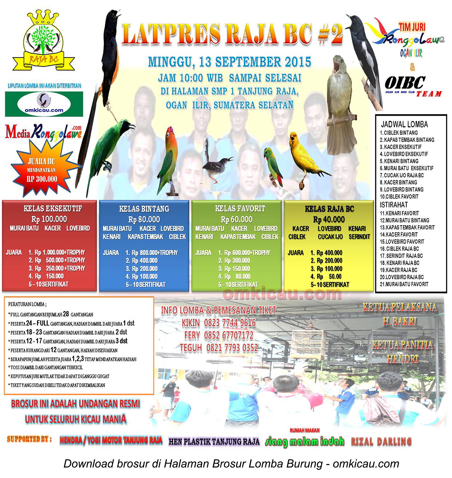 Brosur Latpres Burung Berkicau Raja BC #2, Ogan Ilir, 13 September 2015